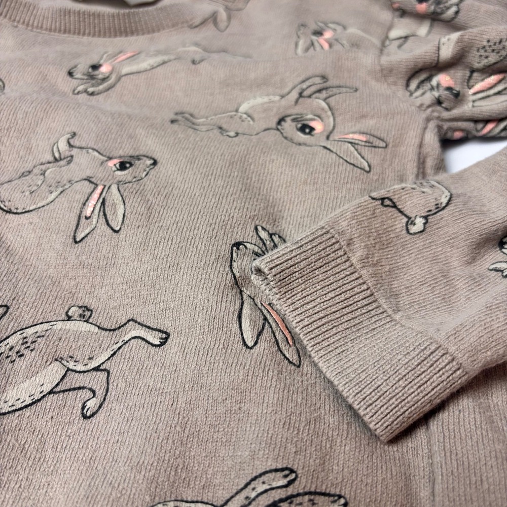 HM Girls Bunny Rabbit Knit Sweater Taupe Brown Crew‎ Neck Size 4-6Y 5T/6 Easter - Picture 3 of 6